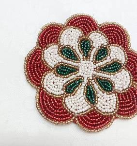 Set of 6 Handmade Beaded Floral Embroidered Eco-Friendly Customizable Polyester/Cotton Coasters - Product Image 4