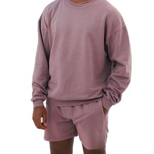 Conjunto de Sudadera y Pantalones Cortos de Felpa de Algodón Lavado para Hombre, Ropa Casual Cómoda para el Hogar, Perfecta para el Verano, Gimnasio y Viajes 2026 - Product Image 1