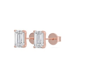 ต่างหูเม็ดเดี่ยวประดับเพชรเม็ดเดี่ยวสีโรสโกลด์3.00 CTW มรกตแบบคลาสสิก - Product Image 2