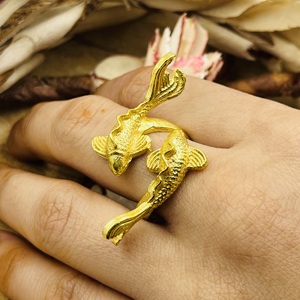 Anillos de diseño bohemio con forma de pez, de latón chapado en oro de 18k, con diseño de carpas Koi, joyería llamativa abierta para mujer, para venta al por mayor/OEM/ODM - Product Image 1