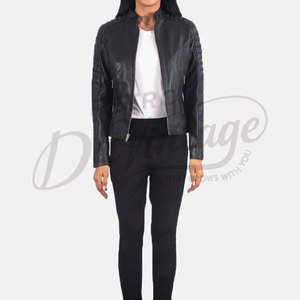 Premium Women Black Real <b>Leather</b> Biker <b>Jacket</b> Quilted Sleeves Slim Fit Soft Sheepskin Moto <b>Jacket</b> Casual <b>Leather</b> Outerwear - Product Image 5