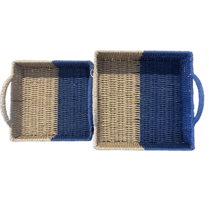 Panier de rangement emboîtable bicolore en corde de papier, sélectionné avec soin, avec poignées, pour la maison, l'hôtel, la station balnéaire, les étagères, les placards et la décoration de bureau - Product Image 4