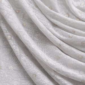 Tissu de sari en organza gris brodé avec détails en sequins pour femmes, vêtements de créateur pour fêtes, vêtements de mariée - Product Image 6