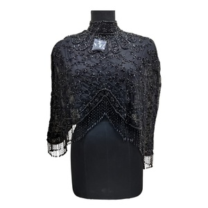 2026 Veste cape de luxe noire brodée et perlée, en maille 100% coton, pour femme, mode, vente en gros, export - Product Image 1