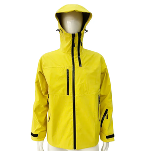 Men's <b>Yellow</b> Hooded Waterproof <b>Jacket</b> PU Coated Zipper Closure Sporty Style Autumn Wear Regular Fit Polyester Material - Product Image 1