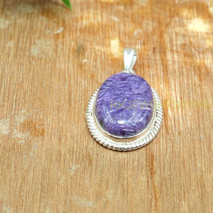 Grand collier pendentif en charoïte violette, pendentif en argent sterling 925, grand bijou en charoïte violette, cadeau pour femme - Product Image 6