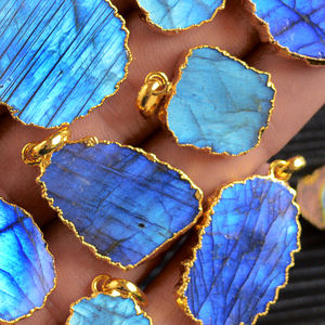 Labradorite Slice <b>Pendant</b> Natural Gemstone |Electroplated Gold Edge Irregular Shape Blue Flash Jewelry <b>Pendant</b> Wholesale <b>Africa</b> - Product Image 1