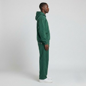 Ensemble de survêtement premium pour homme, vert, à capuche, avec sweat-shirt zippé et pantalon de survêtement large en molleton de coton, coupe décontractée, collection automne - Product Image 3