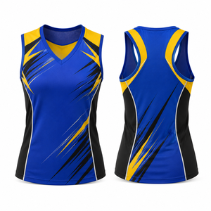 MEGAMAPLE <b>Women's</b> Blue <b>Yellow</b> Black Color Blocking V Neck Tank <b>Top</b> Quick Dry Sporty Knitted Heat-Transfer Printed High Street - Product Image 1