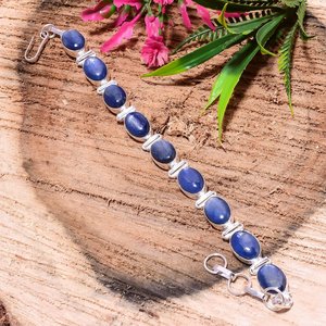 Pulsera con bisel de calcedonia azul, piedra azul natural, hecha a mano, plata de ley 925, regalo para ella - Product Image 1