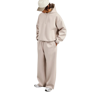 Mens Oversized Quarter Zip Hoodie with Wide Leg Open Hem <b>Trousers</b> Relaxed Tracksuit Elastic Waist Long Sleeve Lounge Set Fashion - Product Image 6