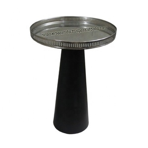 <b>Silver</b> Nickel Plating Metal Round Tray Accent <b>Table</b> Modern Round <b>Side</b> <b>Table</b> With Cone Base for Living Room Hotel - Product Image 1