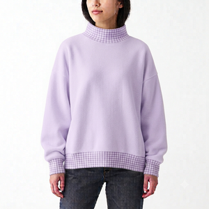 Women Winter Oversized Mockneck Pullover Lightweight Cotton Fleece <b>Drop</b> Shoulder Ribbed Hem Casual Apparel Supplier - Product Image 1
