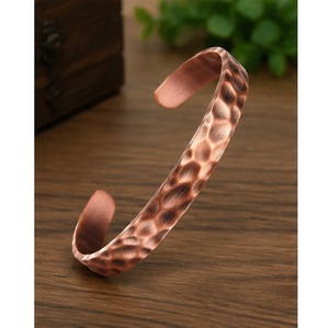 Handmade Solid Copper Flat Band Bangle Vintage Antique Hammered Copper Cuff Bracelet - Product Image 6