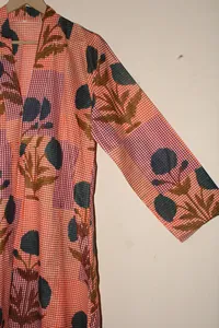 Boho Rust Orange Hand Block Printed Cotton Maxi <b>Dress</b> Women Floral Casual <b>Loose</b> Fit A Line <b>Dress</b> - Product Image 3