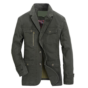 Chemise-veste en toile pour homme, couleur unie, col rabattu, style décontracté, simple boutonnage, pour l'automne, coupe classique, avec fermetures éclair décoratives - Product Image 1