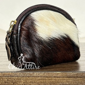 Real Cowhide Fur Leather Oval Shape Small Coin Wallet Genuine Leather High Quality Coin Purse Money Bag <b>Pouch</b> for Women's - Product Image 1