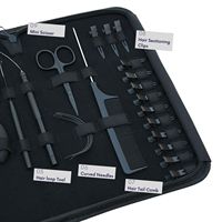 Kit d'outils pour extensions capillaires avec étui en Rexine, pinces de séparation, peigne à queue, ciseaux, aiguille, crochet à fil, en acier inoxydable