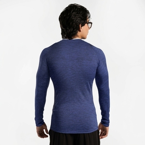 T-shirt de sport à manches longues pour homme, compression, séchage rapide, respirant, coupe ajustée, polyester, bleu - Product Image 2