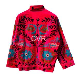 Manteau rose brodé à la main à motifs floraux, col mandarin, manches trois quarts, style bohème, grande taille, vêtements d'extérieur pour femmes, printemps, décontracté - Product Image 2