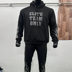 Sweat à capuche noir pour homme orné de strass et pantalon assorti, ensemble de survêtement, vêtements en gros OEM ODM - Product Image 2