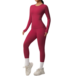 Ensemble de leggings de sport pour femmes à taille haute, respirant, extensible, anti-transpiration, manches longues, pour la salle de sport, l'entraînement et les activités sportives - Product Image 1
