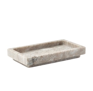 Plateau rectangulaire profond en pierre naturelle marron, style marbre beige, très tendance, pour rangement décoratif et organisation multi-usages. - Product Image 1