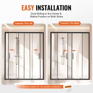 Porta Doccia Scorrevole Doppia Semi-Incassata 57.8x59 L x 70 A, Vetro Temperato Trasparente da 1/4 di Pollice, Impermeabile, Opzioni 10mm e 6mm - Product Image 5