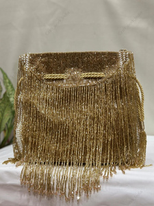 gold beaded fringe potli <b>bag</b> indian fully handcrafted for wedding party bridal festive Luxury Evening Statement clutch for women - Product Image 2