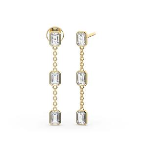 Pendientes Colgantes de Oro 14K con Diamante Cultivado en Laboratorio de Corte Esmeralda y Engaste de Bisel, 1.5 Ct. Tw. Minimalistas y Elegantes para Novia, Graduación, Cumpleaños - Product Image 1