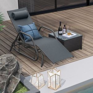 Chaise longue d'extérieur avec accoudoirs et coussin, chaise longue confortable pour se prélasser au soleil - Product Image 4