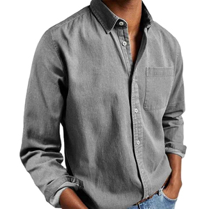 Camisa de Mezclilla Negra para Hombre de Calidad Premium, Manga Larga, Cuello Clásico, Abotonada, Corte Regular, Bolsillo en el Pecho, 2026 - Product Image 2