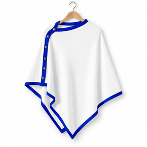 HMR Sorority Greek Apparel Sisterhood Breathable White Blue Trim <b>Poncho</b> With Buttons Casual Sweater O-Neck Casual Wear - Product Image 5