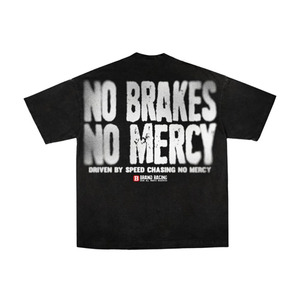 T-shirt à manches courtes noir pour homme RACING, col roulé, 100 % coton tricoté, coupe ajustée, motif 'No Brakes No Mercy' - Product Image 1