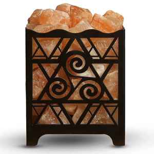 Lampe de Sel Rose de l'Himalaya Artisanale de Qualité Originale, Style Bouddhiste, Veilleuse avec Coque Sculptée et Panier en Fer pour la Décoration Intérieure - Product Image 3