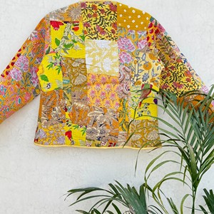 Chaqueta Acolchada de Algodón Personalizada para Mujer, Chaqueta de Retazos con Estampado Floral, Cárdigan Acolchado de Manga Larga, Prenda Exterior Ecológica - Product Image 6
