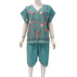 Robes décontractées pour femmes à col en V, pyjama à manches courtes et pantalon court, confortables à porter au quotidien par Chrysanta - Product Image 2
