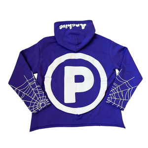 Sweat-shirt à capuche Paradox Studios violet surdimensionné, style streetwear, imprimé toile d'araignée, unisexe, en coton tricoté - Product Image 6