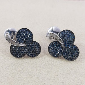 1.65 Cttw White Baguette & Color Enhanced Round Blue Natural Diamond Stud <b>Earrings</b> for Women in 925 Sterling <b>Silver</b>, Push <b>Back</b> - Product Image 2
