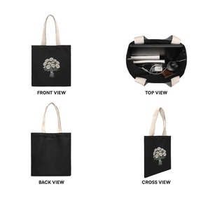 Bolso Tote Negro con Diseño de Margaritas, Elegante y Popular, Bolso de Compras de Lona Reutilizable para Uso Diario, Disponible a Precio de Mayoreo - Product Image 2