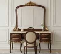 Console victorienne sculptée à la main avec cadre de miroir, design antique, cadre en bois, plateau en bois, meuble d'entrée ou de salon