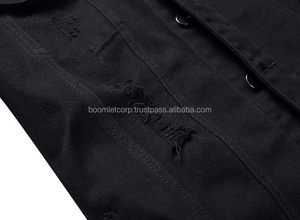 Boomletcorp Más Popular Cómodo Color Negro Hombres Chaquetas de mezclilla con precio barato Buena calidad en estilo rasgado Chaquetas de mezclilla. - Product Image 4