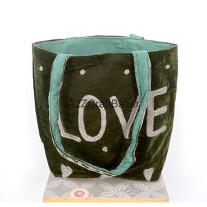Handmade Velvet Embroidered Love Embroidery Tote <b>Bag</b> With Heart Pattern Large Shoulder Shopping <b>Bag</b> - Product Image 4