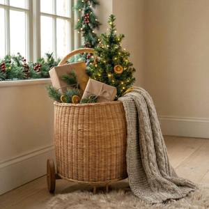 Cesta con ruedas de ratán, tipo maleta, con amplio espacio de almacenamiento, cestas rodantes hechas a mano para bebés y niños pequeños - Product Image 5