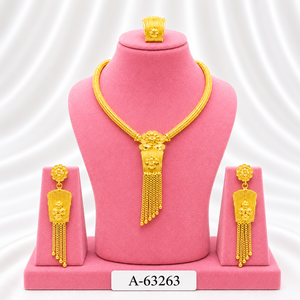 Ensemble de bijoux classique plaqué or 24 carats, collier et boucles d'oreilles, mode mariage pour femmes A-63266 - Product Image 5