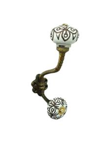 Crochet mural en laiton de style antique avec bouton en céramique design, support mural décoratif pour cuisine, salle de bain, entrée et rangement domestique - Product Image 5