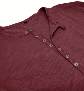 Men's Long Sleeve Henley T-Shirt Solid Maroon Knitted Slim Fit Casual Regular Length Button-Up made in Bangladesh - Product Image 6