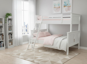 Modern Design Solid Rubber Wood Twin-Full Size <b>Bunk</b> <b>Bed</b> High Quality <b>White</b> Bedroom Furniture P.D.T Brand Stackable - Product Image 3