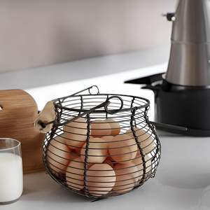 Panier à œufs en fil métallique avec poignée, support à œufs rustique en métal pour comptoir de cuisine, rangement et collection d'œufs style ferme - Product Image 6