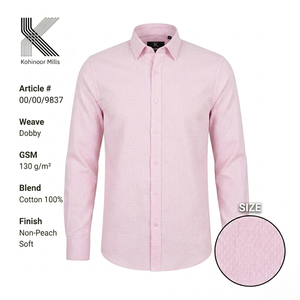 Chemise unisexe 100% coton 130GSM tissée dobby texturée à manches longues rose, fabricant OEM ODM, fournisseur de vêtements personnalisés en gros - Product Image 1